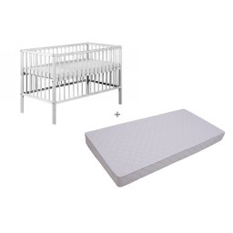 Patut copii Klups Frank alb din lemn cu saltea cocos 120x60x10 cm