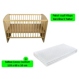 Patut bebe KLUPS Karolina II natur cu saltea cocos 120x60x10 cm
