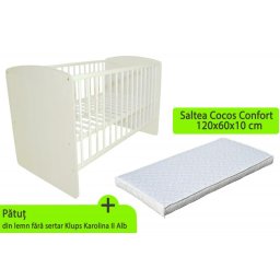 Patut bebe KLUPS Karolina II alb cu saltea cocos 120x60x10 cm
