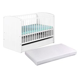 Patut bebe KLUPS Karolina II alb cu sertar si saltea cocos 10 cm