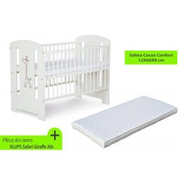 Patut bebe KLUPS Safari Giraffe alb cu saltea Cocos Confort 120x60x8 cm