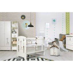 Set mobilier camera bebe Klups Safari Giraffe alb cu patut si saltea