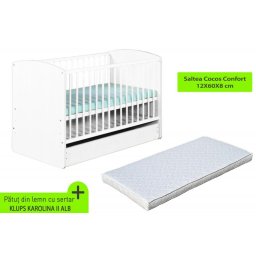 Patut bebe KLUPS Karolina II alb cu sertar si saltea cocos 120x60