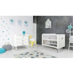 Set mobilier camera bebelusi Klups Blanka alb cu patut, comoda si saltea
