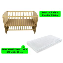Patut bebe Klups Karolina II Natur cu saltea Cocos Confort 120x60x12 cm
