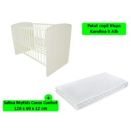 Patut bebe Klups Karolina II alb cu saltea Cocos Confort 120x60x12 cm