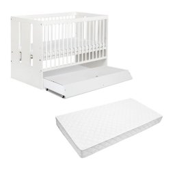 Patut bebe KLUPS Paula alb cu sertar si saltea cocos 120x60x12 cm