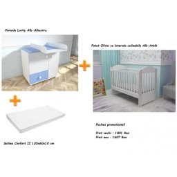 Set mobilier camera bebelusi MyKids Lucky cu patut, comoda si saltea