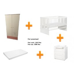 Set mobilier camera bebelusi Klups Korona Paula alb-roz cu saltea