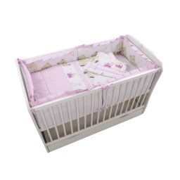 Lenjerie pentru patut bebe MyKids Teddy Play Pink 5 piese 140x70 cm