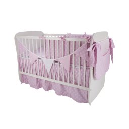 Lenjerie pentru patut bebe MyKids Light Stars Pink, 11 piese, 120x60 cm