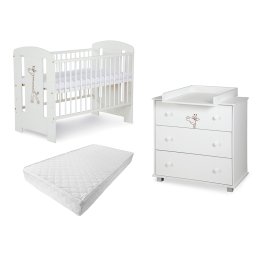 Set mobilier bebelusi Klups Safari Giraffe alb cu patut, comoda si saltea