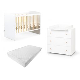 Set mobilier camera bebelusi Klups Karolina alb natur cu saltea