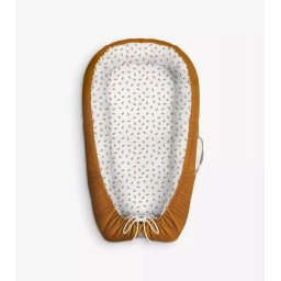 Cuib pentru bebelusi Klups Honey din bumbac si catifea, reversibil