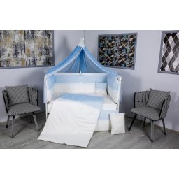 Lenjerie pentru patut bebelusi MyKids 9 piese White-Blue 120x60 cm