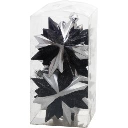 Set 6 ornamente pentru brad MagicHome, negru-argintiu, 8x9,5 cm