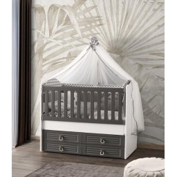 Patut bebe MyKids Olivia alb gri 130x70 cu leganare si laterala culisabila