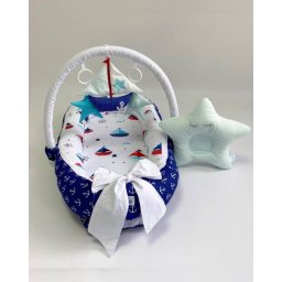Babynest pentru bebelusi MyKids Standard Sailor Blue cu arcada si pernita