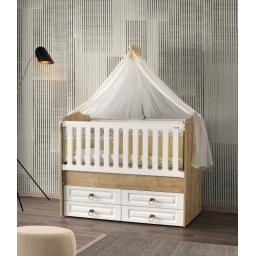 Patut bebe MyKids Esla Natur Alb 130x70 cu leganare si laterala culisabila