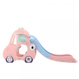 Tobogan pentru copii MyKids tip masina, cu cos de baschet, roz