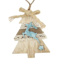 Ornament brad suspendabil din lemn, 10 cm, set 5 buc, MagicHome