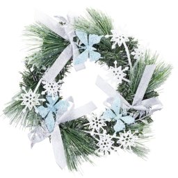 Coronita naturala de Craciun MagicHome, cu funde si fluturi, 35 cm