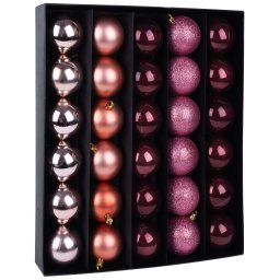 Set 30 globuri pentru brad MagicHome, cupru-roz, mix texturi, 6 cm