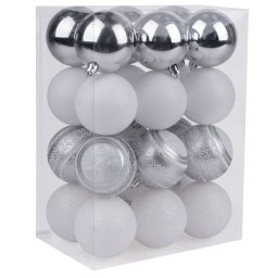 Set 24 globuri de Craciun alb-argintiu pentru brad, 6 cm, MagicHome