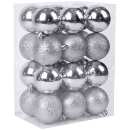 Set 24 globuri de Craciun argintii MagicHome pentru brad, 6 cm