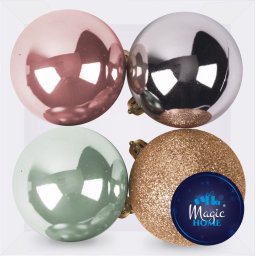 Set 4 globuri de Craciun MagicHome, mix elegant, pentru brad, 10 cm