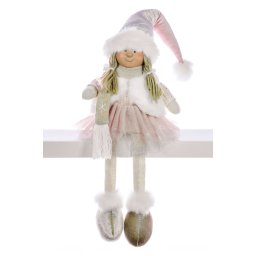 Decoratiune de Craciun fetita sezut in rochie roz, 33 cm, MagicHome