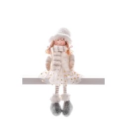 Decoratiune de Craciun MagicHome, fetita sezand în rochie cu buline, 33 cm