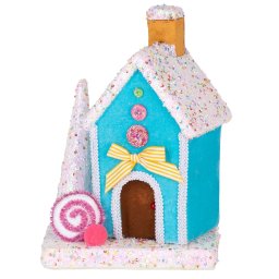 Decoratiune de Craciun MagicHome Candy Line casuta albastra 19x27 cm