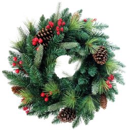 Coronita decorativa de Craciun naturala cu conuri si crengi, 45 cm