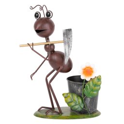 Decoratiune de gradina furnica cu sapa si ghiveci, metal, 28x16x40 cm