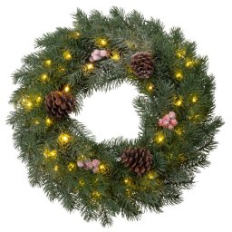 Coronita de Craciun naturala cu efect inzapezit si 48 LED, 40 cm