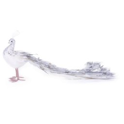 Decoratiune de Craciun paun argintiu cu pene MagicHome, 50x20x23 cm