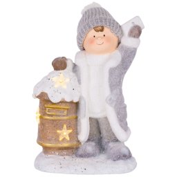 Decoratiune de Craciun baietel cu cutie postala LED, ceramica 45 cm