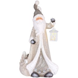 Decoratiune de Craciun Mos Craciun cu felinar LED, ceramica, 65 cm