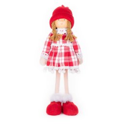 Decoratiune de Craciun MagicHome, fetita în rochie în carouri, 32 cm