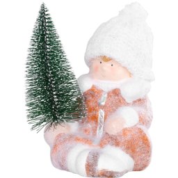Figurina decorativa de Craciun baietel cu bradut, teracota, 14,5x13x17 cm