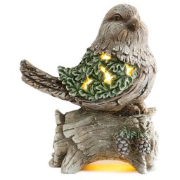 Decoratiune de Craciun cu pasare pe trunchi, 9 LED, ceramica, 40 cm
