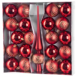 Set globuri rosii pentru brad cu varf decorativ, 21 piese, 6 cm