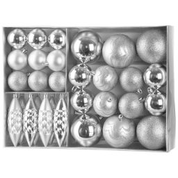 Set globuri argintii pentru brad de Craciun, 31 piese, plastic