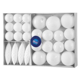 Set 31 globuri albe pentru brad MagicHome, decoratiuni de Craciun din plastic