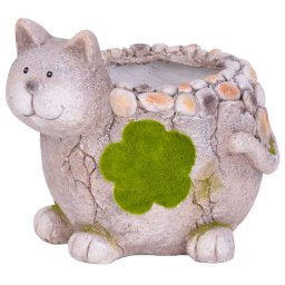 Ghiveci decorativ de gradina tip pisica, ceramica, natur, 30x25,5x26,5 cm
