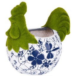 Ghiveci decorativ cocos cu ornament albastru, ceramica, 34,5 cm