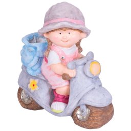 Figurina decorativa de gradina fetita pe scuter, ceramica