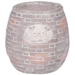 Ghiveci decorativ ceramic cu mozaic si iepurasi, maro, 25x25x25 cm