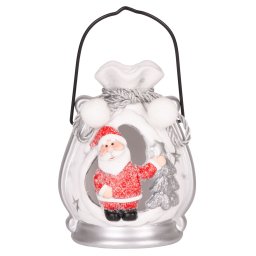 Decoratiune de Craciun cu Mos Craciun in sac, LED, teracota, 12,8 cm